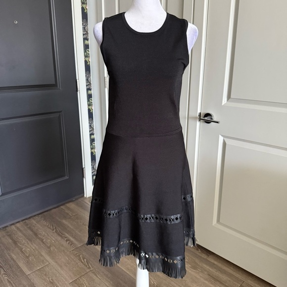 NWT Parker Black Fit and Flare Sweater Knit Dress with Fringe Hem Size M - Picture 1 of 10
